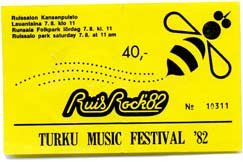 Kuvassa Ruisrock 1982 -pääsylippu. Kuva: Jorma Kivistö