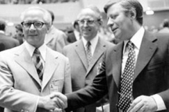 Kuva: Saksan Demokraattisen tasavallan 
päämies Erich Honecker ja 
Saksan Liittotasavallan
liittokansleri Helmut Schmidt.
(1975)