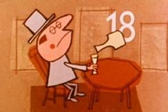 Kuva: Piirroshahmo nauttii alkoholia ravintolassa. (1961) YLE kuvanauha.