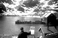 Kuva: Taidemaalari Anton Lindfross Petsamossa. (1935) YLE kuvanauha.