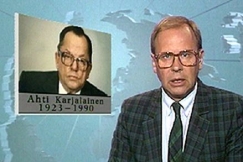 Kuva: Kari Toivonen tv-uutisissa 1990. YLE kuvanauha.
