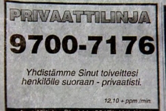 Kuva: Senssipuhelinilmoitus lehdessä. (1994) YLE kuvanauha.