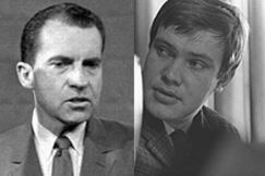Kuva: Vasemmalla USA:n silloinen varapresidentti Richard Nixon. Kuva: AP Graphics Bank (1960). Oikealla poliitikko Paavo Lipponen. Kuva: Kalle Kultala (1969).