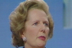 Kuva: Thatcher konservatiivien puoluekokouksessa Brightonin pommi-iskun jlkeen vuonna 1984. YLE kuvanauha.