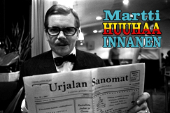 Kuva: Martti Innanen lukee Urjalan Sanomia (1973). Kalle Kultala.