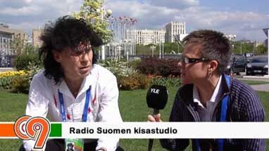 Sanna Kojo ja Jorma Hietamäki Radio Suomen kisastudiossa (Kuva: Kari Alentola)