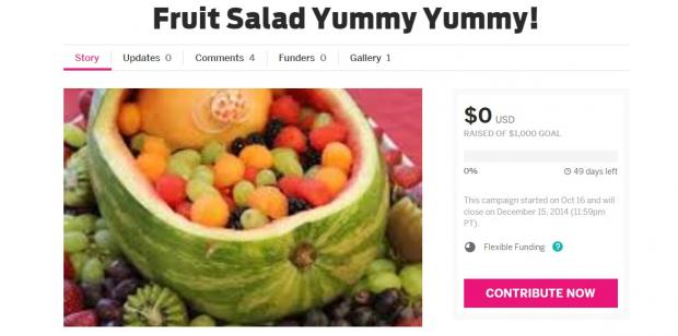 Netin muut salaattirahastukset eivät ole menestyneet perunasalaattihankkeen tavoin. - Kuva: https://www.indiegogo.com/projects/fruit-salad-yummy-yummy