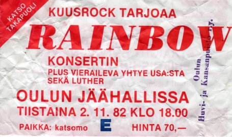 Muisto vuoden 1982 nuoruudesta ja Rainbow-keikasta on rypistynyt pääsylippu. Yhä tallessa 31 vuoden jälkeen! Kimmo Oulusta