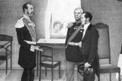 Kuva: Snellman esitelln 
keisari Aleksanteri II:lle 
Parolassa vuonna 1863.
Osa Werner von Hausenin 
kivipiirroksesta.