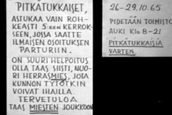 Kuva: Helsinkilisen parturiliikkeen ilmoitus pitktukkaisille (1965). YLE kuvanauha.